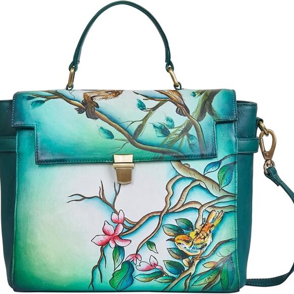 Hand-Painted Leather Satchel Bag for Women – Top Handle Crossbody Tote Purse - Picture 1 of 7